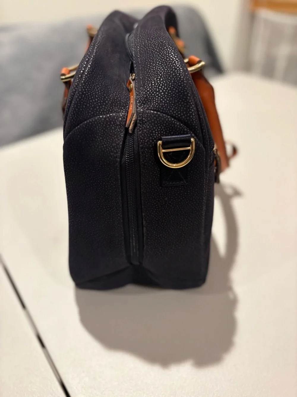 Women’s Navy weekender bag  with Brown Leather Handles and Trim - Picture 7 of 8
